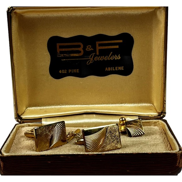 Yellow Gold 14K Filled 1/20th Quality Vintage Cuff Links & Tie Tack Set w/ Box - Picture 6 of 16